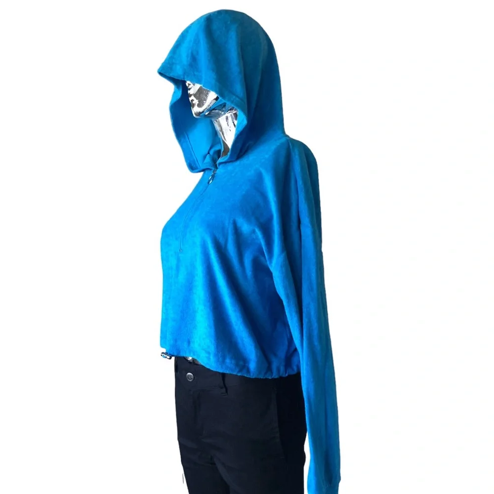 Terry Cloth Blue Hoodie Large Zip NWOT